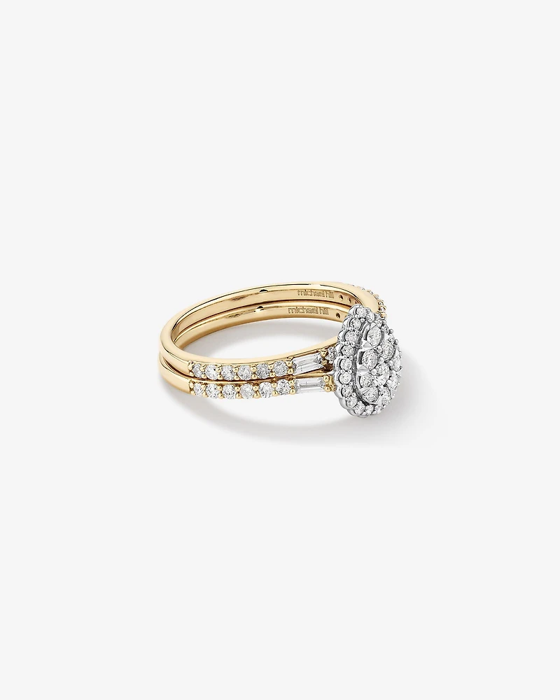 0.75 Carat TW Pear Shaped Cluster Engagement Ring and Wedding Ring Bridal Set in 14kt Yellow & White Gold