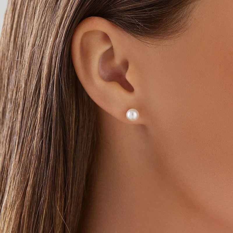Stud Earrings with 6mm Round Cultured Freshwater Pearl in 10kt Yellow Gold