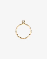 Bague de Fiançailles avec Accent Latéral en Diamant Ovale 0,73 Carat TW et Rond Brillant en Or Jaune 14 kt