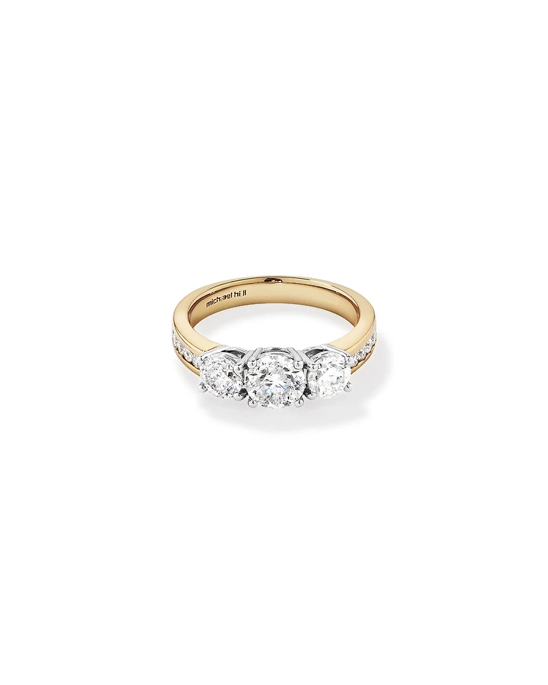 2.00 Carat TW Three Stone Round Brilliant Diamond Engagement Ring in 14kt Yellow and White Gold