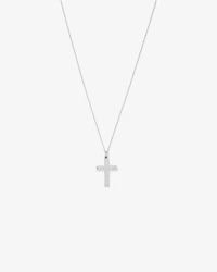 Cubic Zirconia Puff Cross Pendant Necklace in Sterling Silver