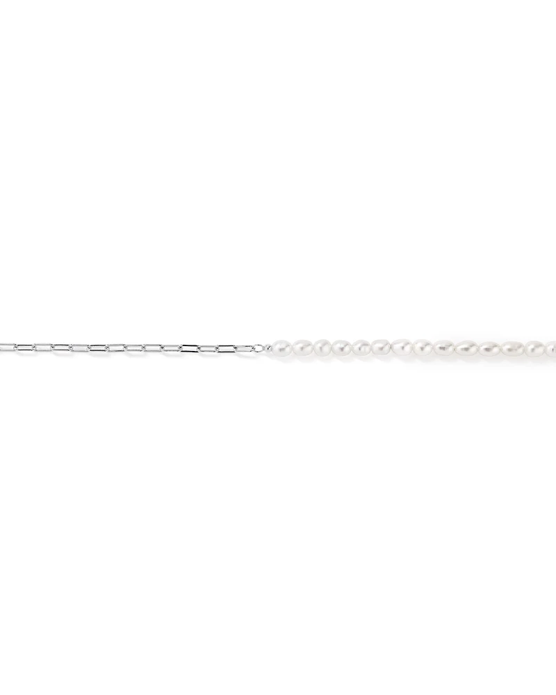 Half Cultured Freshwater Pearl Half Paperclip Chain Bracelet in Sterling Silver
