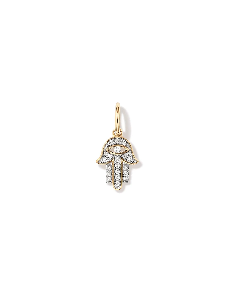 Diamond Hamsa Hand Pendant in 10kt Yellow Gold
