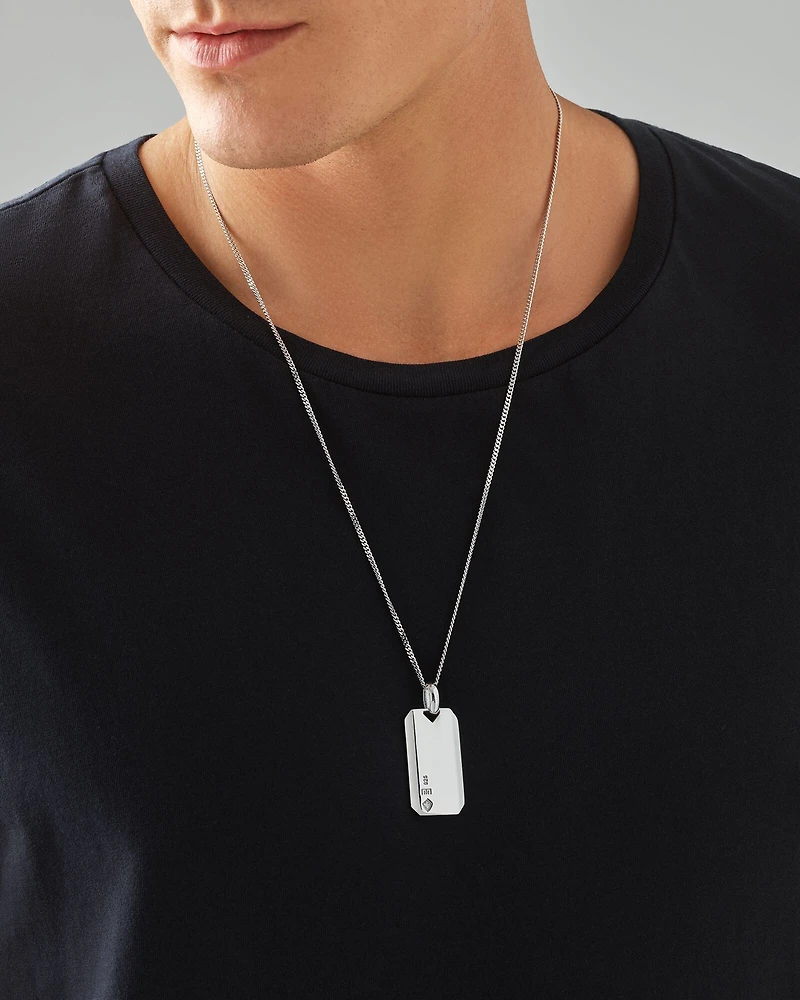 Dog Tag with Diamonds in Sterling Silver