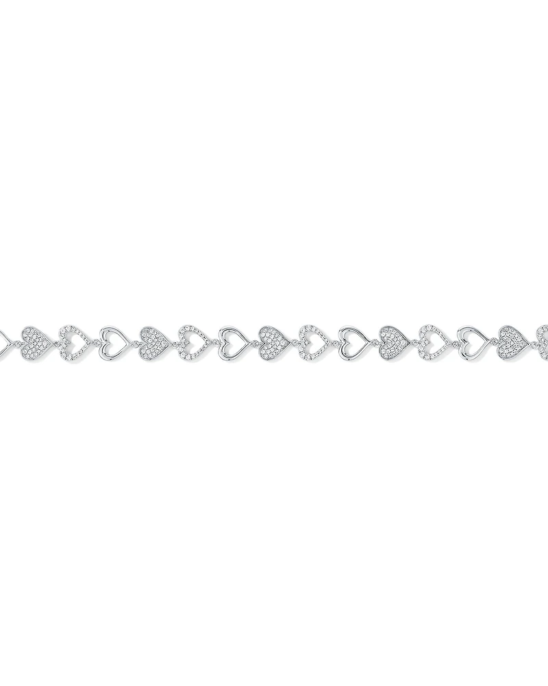Cubic Zirconia open and closed Heart Bracelet in Sterling Silver