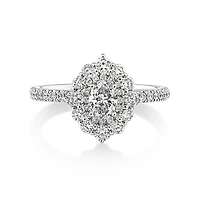 Sir Michael Hill Designer Oval Engagement Ring with 0.92 Carat TW Diamonds in 18kt White Gold