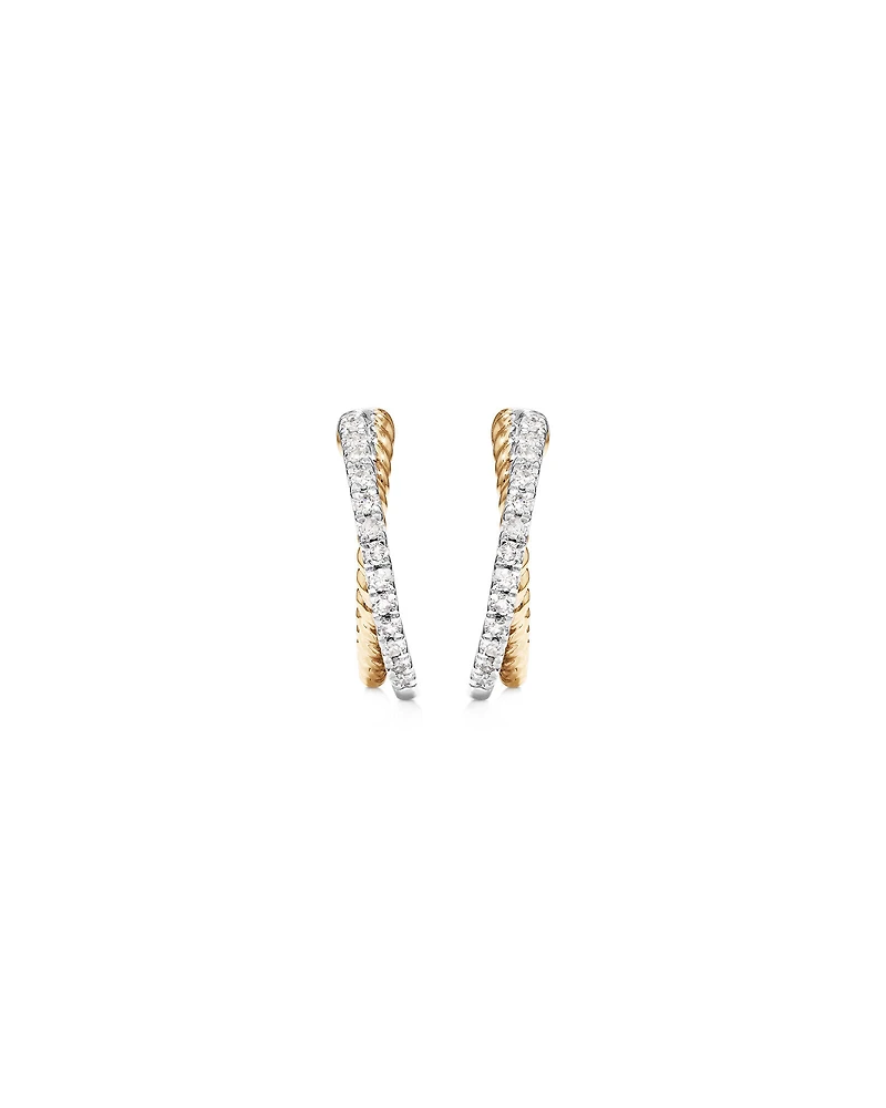 Crossover Hoop Earrings with .20 Carat TW Diamonds in Sterling Silver and 10kt Yellow gold