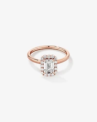 Bague De Fiançailles Halo En Diamant De Laboratoire Taille Émeraude De 1,46 Carat Poids Total En Or Jaune Et Blanc 14 Carats