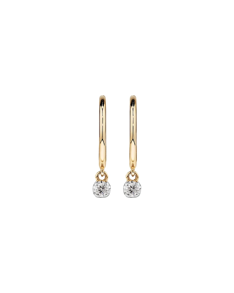 Round Brilliant Diamond Drop Sleeper Earrings in 10kt Yellow Gold