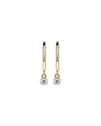 Round Brilliant Diamond Drop Sleeper Earrings in 10kt Yellow Gold