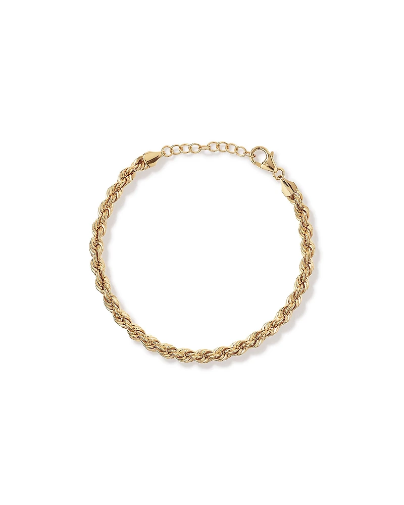 19cm (7.5") 4.4mm Width Semi-Solid Rope Bracelet in 10kt Yellow Gold