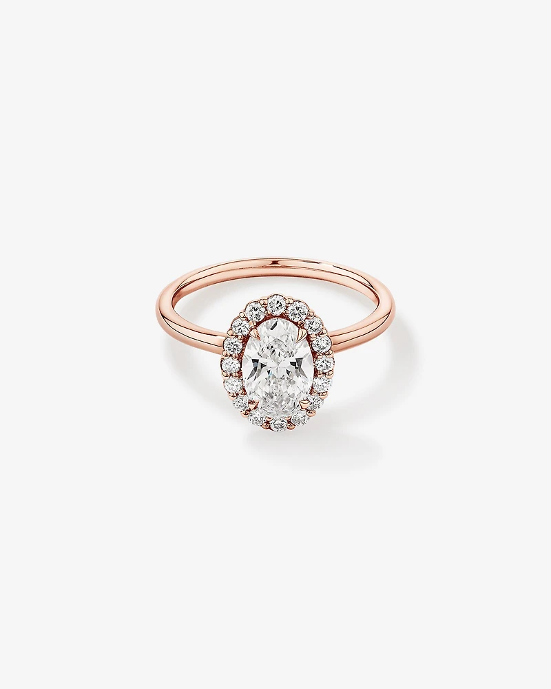 1.46 Carat TW Oval Cut Laboratory-Grown Diamond Halo Engagement Ring in 14kt Rose and White Gold