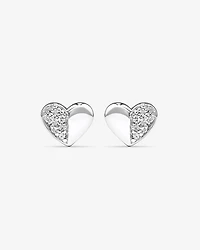 Pave Heart Stud Earrings with Cubic Zirconia in Sterling Silver