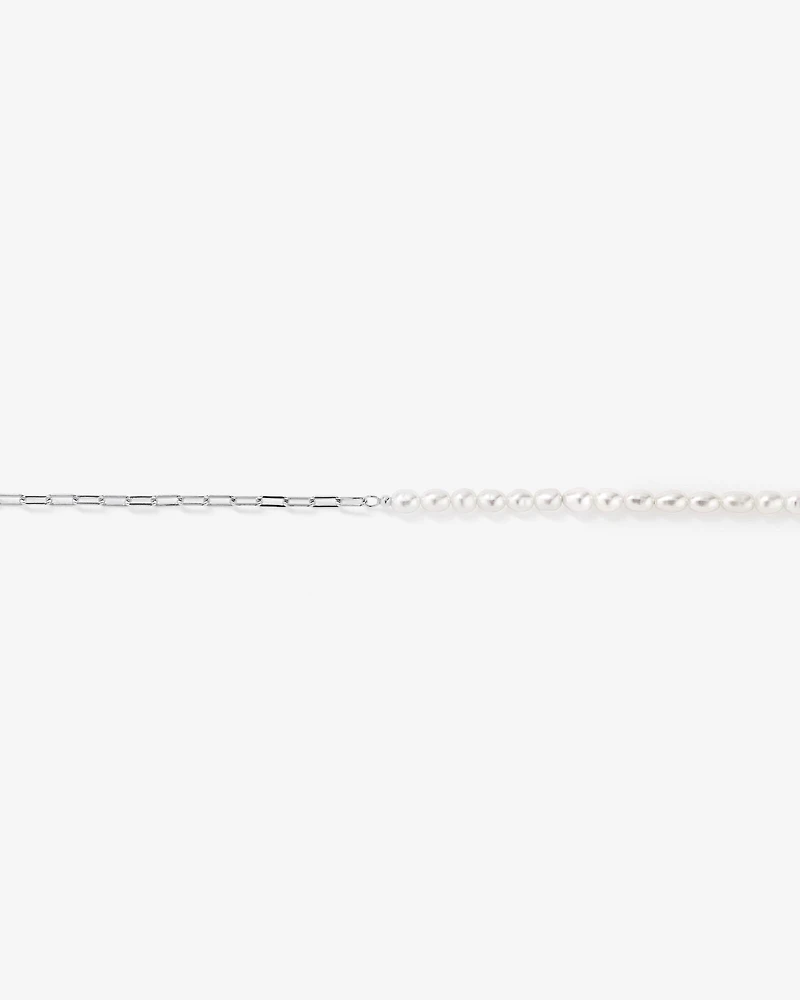 Half Cultured Freshwater Pearl Half Paperclip Chain Bracelet in Sterling Silver