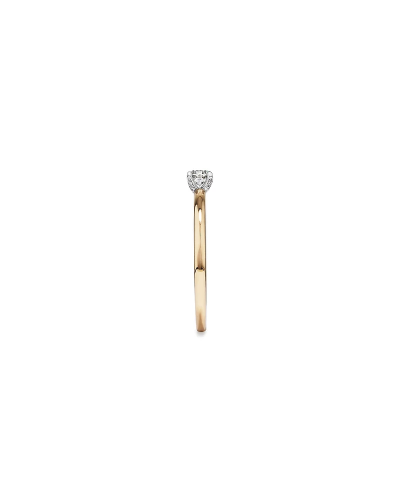 Bague de Fiançailles Solitaire en Diamant Rond Brillant 0,22 Carat TW avec Halo Caché en Or Jaune et Blanc 14 kt
