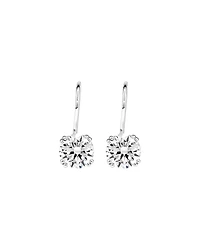 Round Brilliant Cubic Zirconia Drop Shepherds Hook Earrings in Sterling Silver