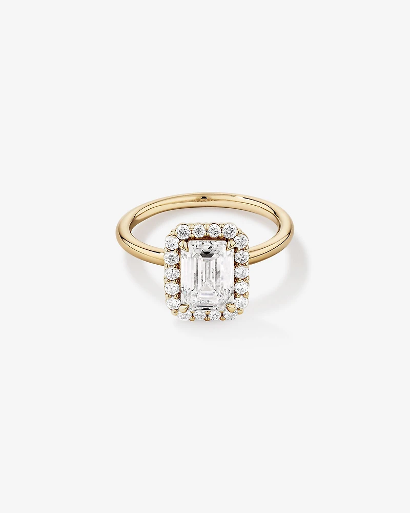 Carat TW Emerald Cut Laboratory-Grown Diamond Halo Engagement Ring in 14kt Yellow and White Gold