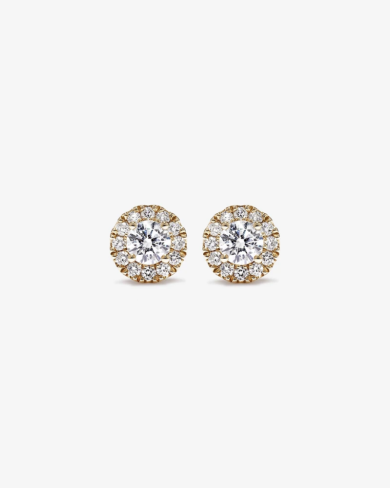 0.50 Carat TW Round Brilliant Laboratory-Grown Diamond Halo Stud Earrings in 10kt Yellow Gold