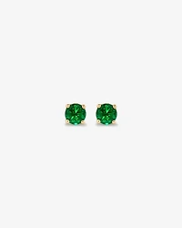 Round Green Created Emerald Birthstone Stud Earrings in 10kt Yellow Gold