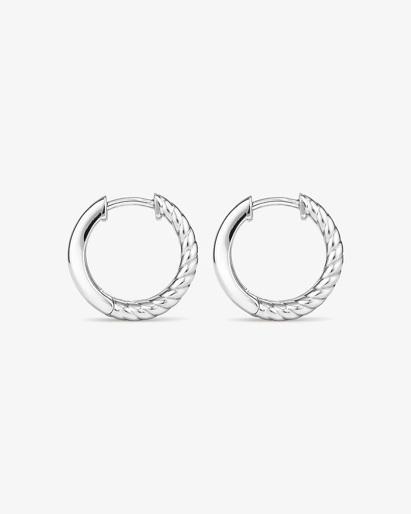 Textured Double Huggie Earrings in Sterling Silver