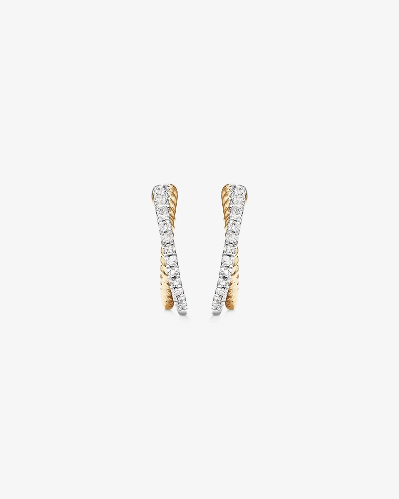 Crossover Hoop Earrings with .20 Carat TW Diamonds in Sterling Silver and 10kt Yellow gold