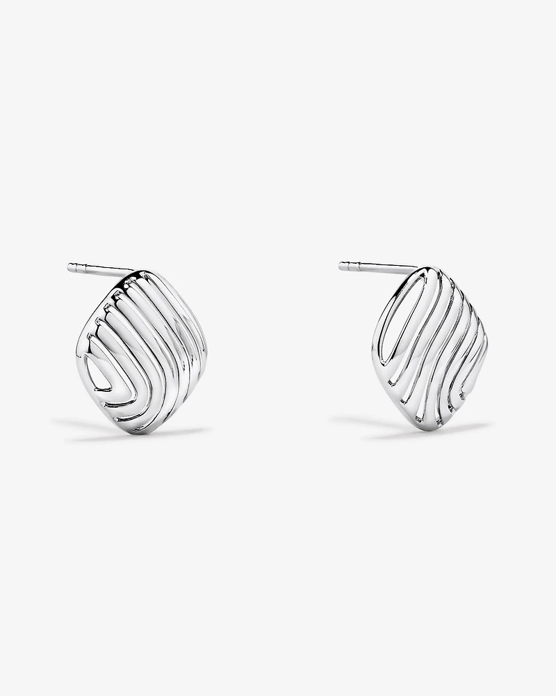 Wavy Ridge Textured Square Stud Earrings in Sterling Silver