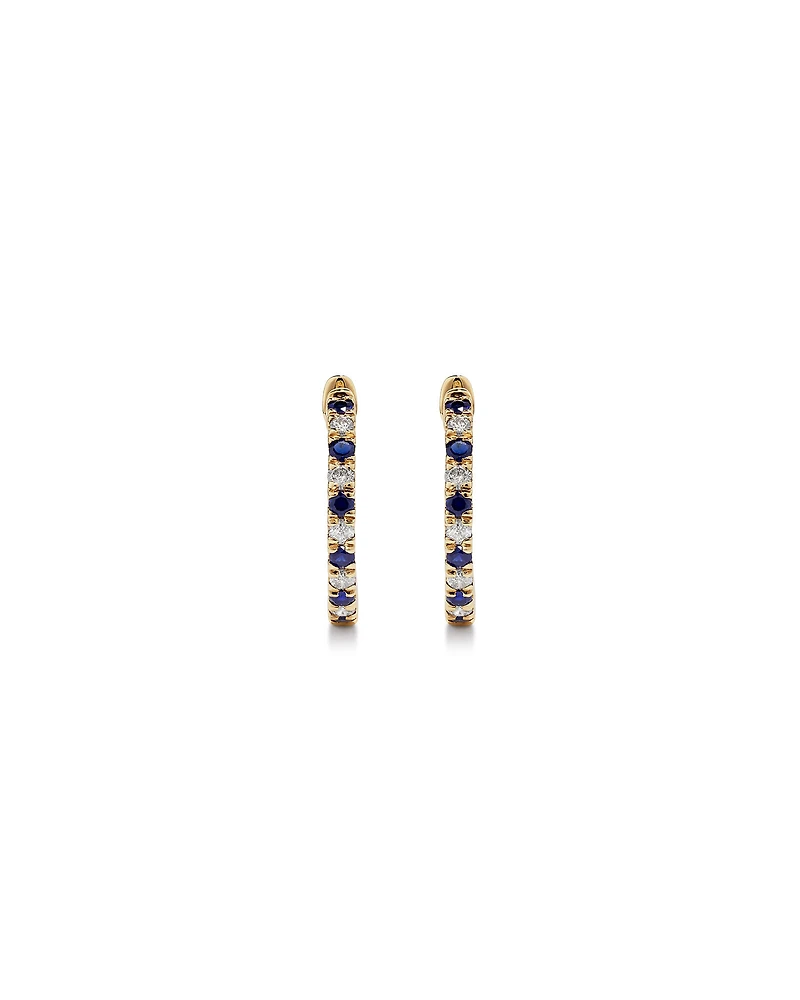 0.22 Carat TW Diamond and Created Sapphire Huggie Hoop Earrings in 10kt Yellow Gold