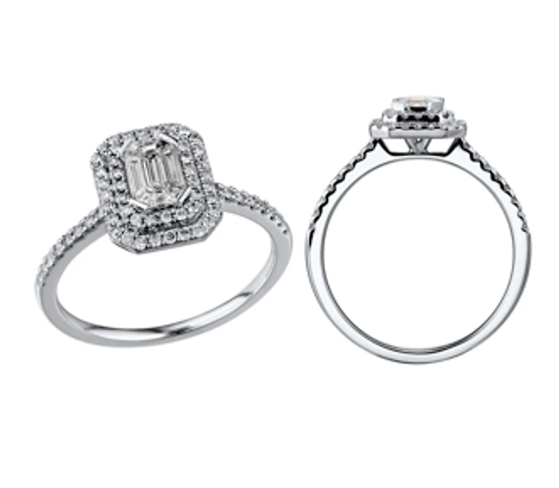 0.50 Carat TW Pie Cut Diamond Double Halo Engagement Ring in 14kt White Gold