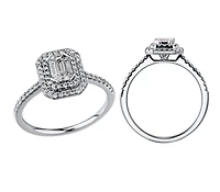 0.50 Carat TW Pie Cut Diamond Double Halo Engagement Ring in 14kt White Gold