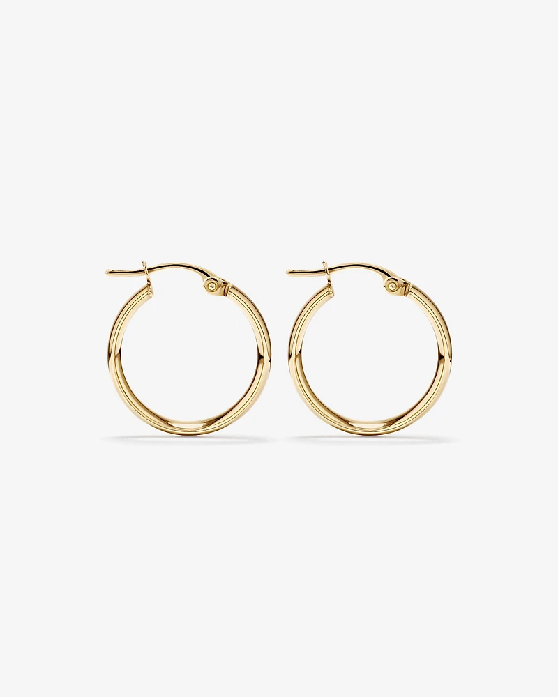 15mm Flat Round Hoop Earrings in 10kt White Gold