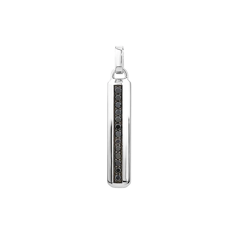 Pendentif pour hommes en pavé de diamants noirs sur chaîne en argent sterling
