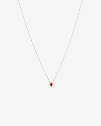 Pear Cut Red Ruby Gemstone and 0.05 Carat TW Diamond Halo Necklace in 10kt Yellow Gold