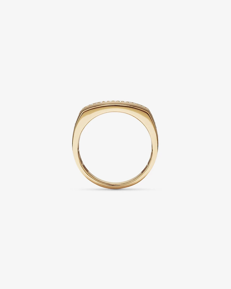 Men's Diamond Row Signet Ring in 10kt Yellow Gold