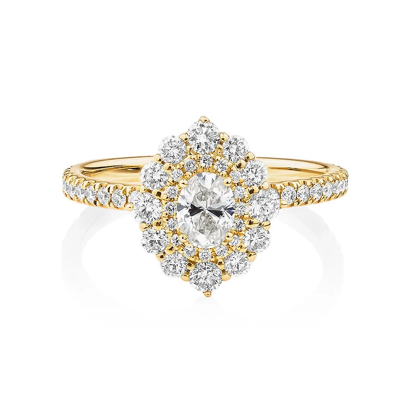 Sir Michael Hill Designer Oval Engagement Ring with 0.92 Carat TW Diamonds in 18kt White Gold