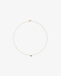 Oval Cut Green Emerald Gemstone and 0.05 Carat TW Diamond Halo Necklace in 10kt Yellow Gold