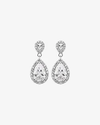 Pear Cubic Zirconia Halo Drop Stud Earrings in Sterling Silver