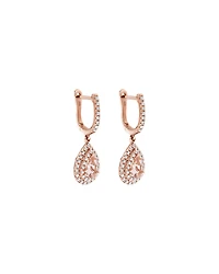 Pear Cut Morganite Gemstone and 0.40 Carat TW Diamond Halo Huggie Drop Earrings in 10kt Rose Gold