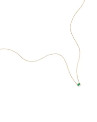 Oval Cut Green Emerald Gemstone and 0.05 Carat TW Diamond Halo Necklace in 10kt Yellow Gold