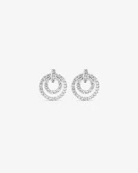 Fine Double Circle Diamond Stud Earrings in Sterling Silver