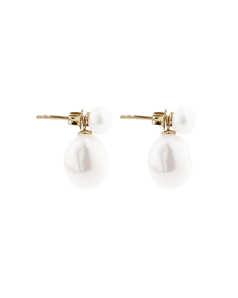 Pendants d'oreilles en barre de 6 à 6,5 mm en or jaune 10 K avec perles baroques d'eau douce de culture