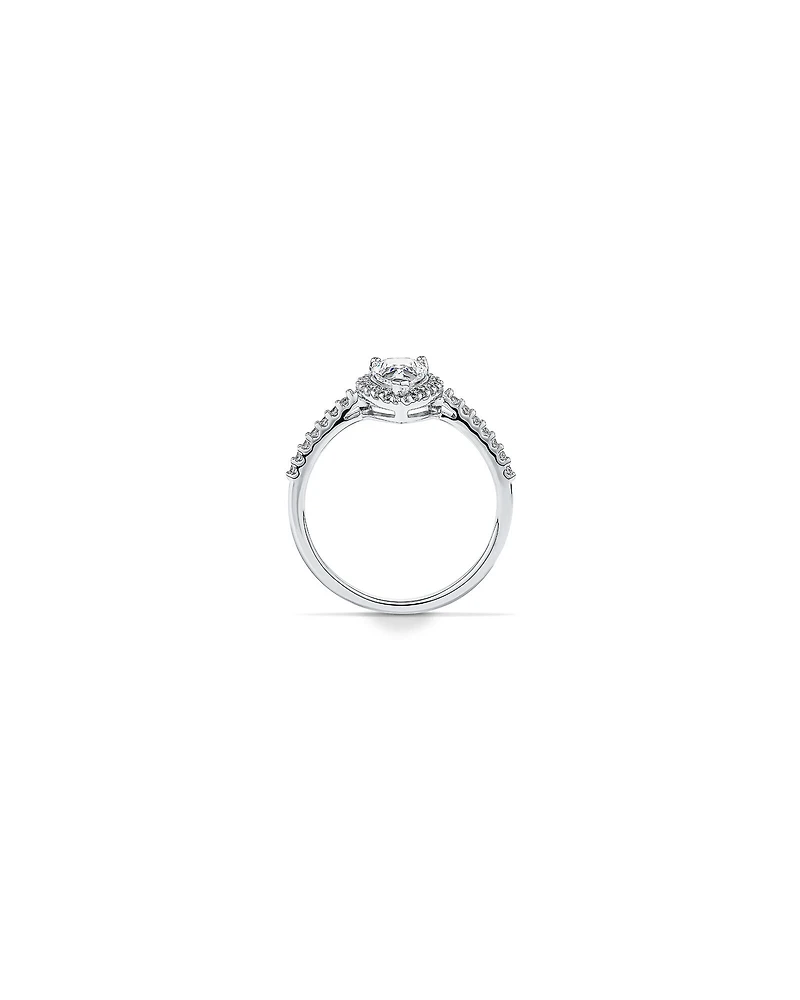 Pear Shaped Cubic Zirconia Halo and Side Accent Ring in Sterling Silver