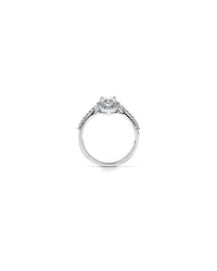 Pear Shaped Cubic Zirconia Halo and Side Accent Ring in Sterling Silver