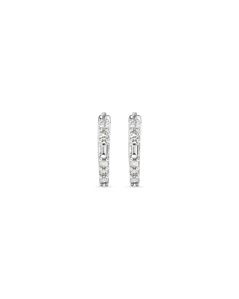 0.13 Carat TW Diamond Dot Dash Mini Hoop Earrings in 10kt White Gold
