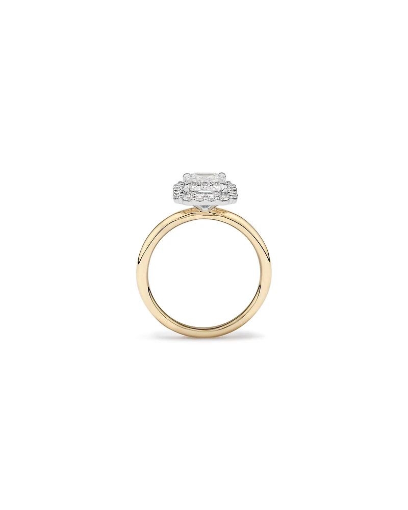 Carat TW Emerald Cut Laboratory-Grown Diamond Halo Engagement Ring in 14kt Yellow and White Gold