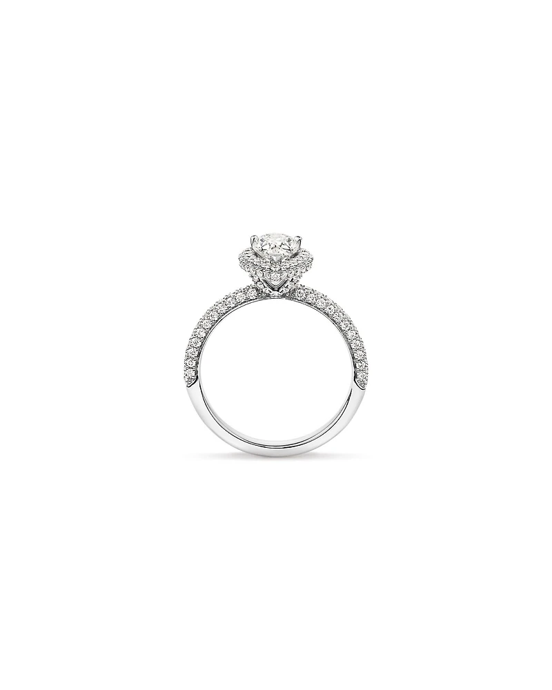 1.65 Carat TW Pear Cut Diamond Pave Halo Engagement Ring in Platinum