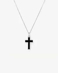 Onyx Cross Pendant in Silver with 65cm Cable Chain