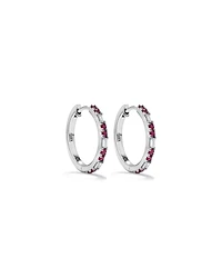 Ruby & Diamond Dot Dash Hoop Earrings with 0.14 Carat TW in 10kt White Gold
