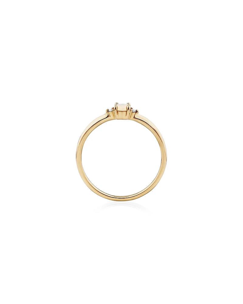 3 Stone Ring with Opal & Diamonds in 10kt Yellow Gold