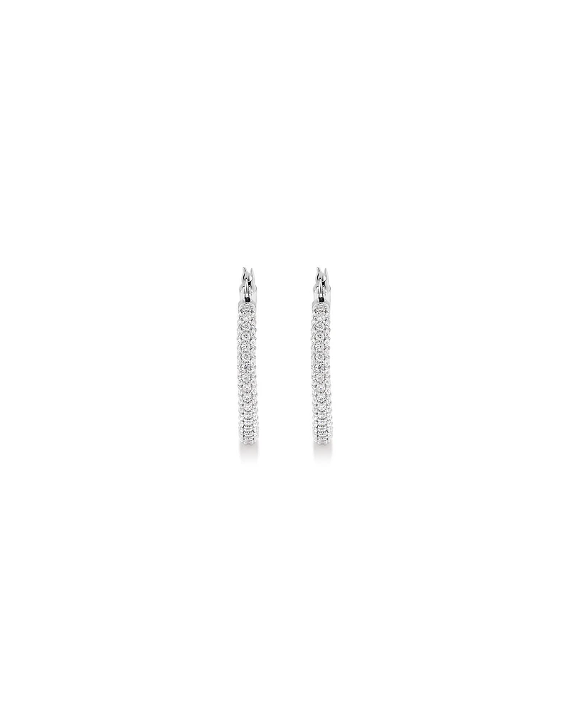 Full Pavé Set Cubic Zirconia Hoop Earrings in Sterling Silver