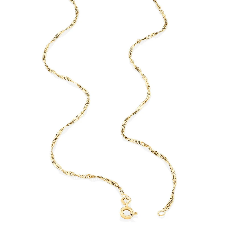 45cm (18") 1mm-1.5mm Width Hollow Singapore Chain in 10kt Yellow Gold